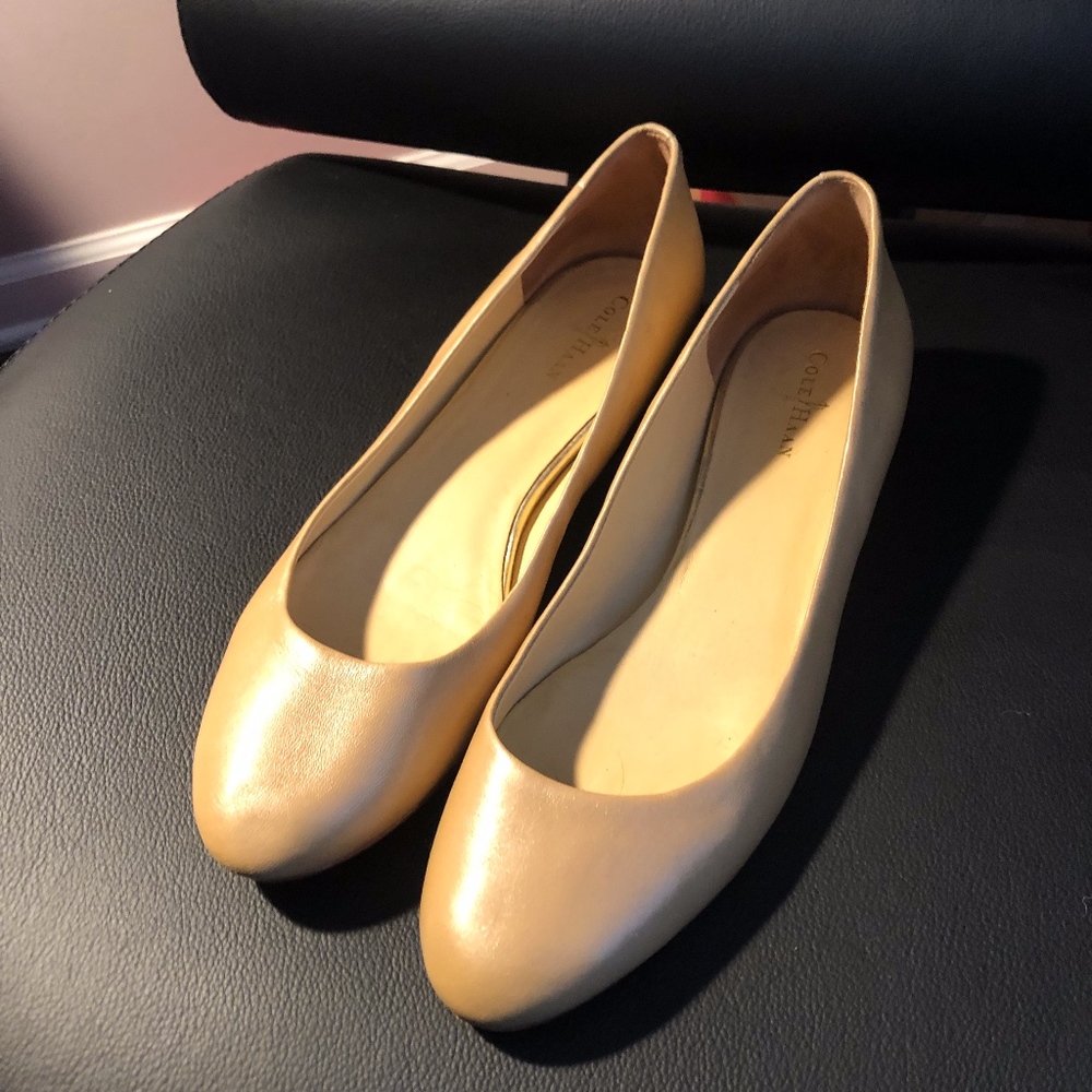Cole Haan Tan Flats with Gold Detail